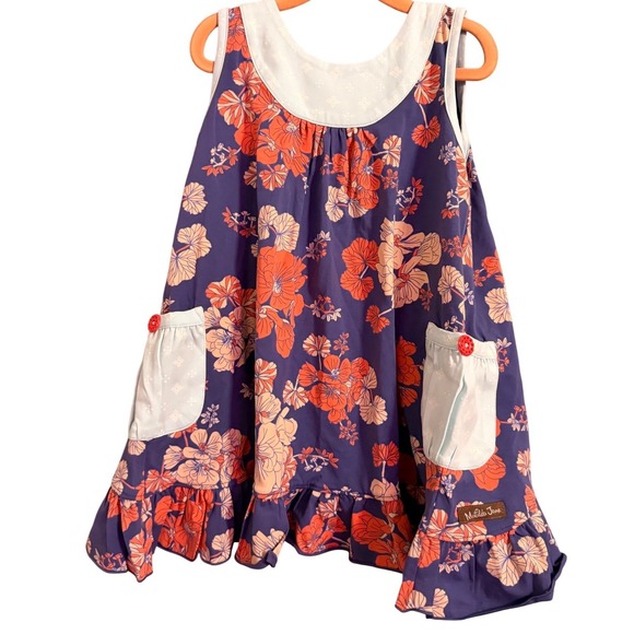 Matilda Jane Other - Matilda Jane Floral Ruffle top‎ Girls Kids Blue Orange Pink Flowers Bow Pockets